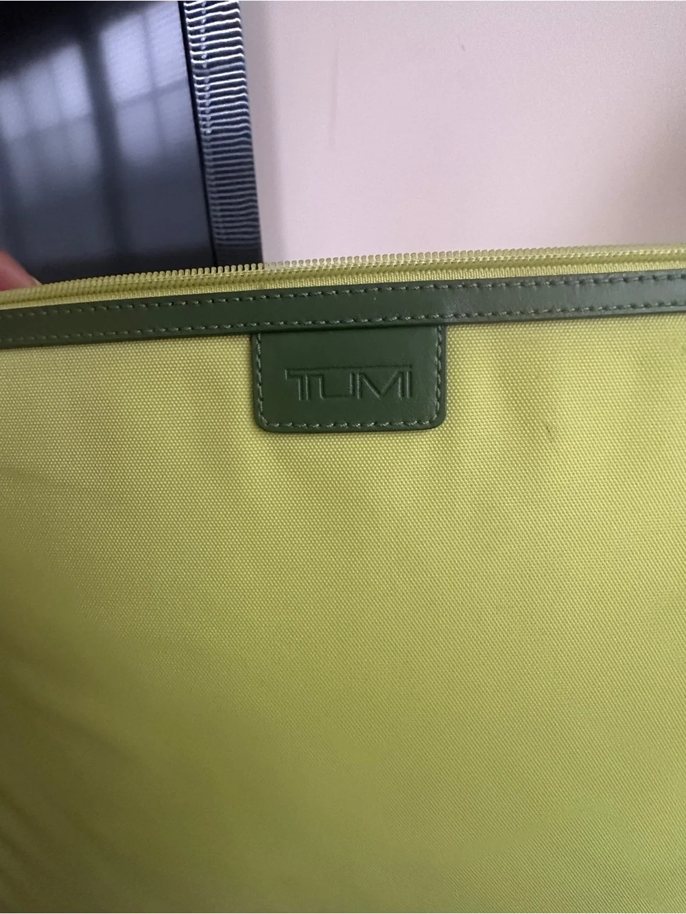 Tumi Lime-Green Laptop Sleeve with Olive Trim